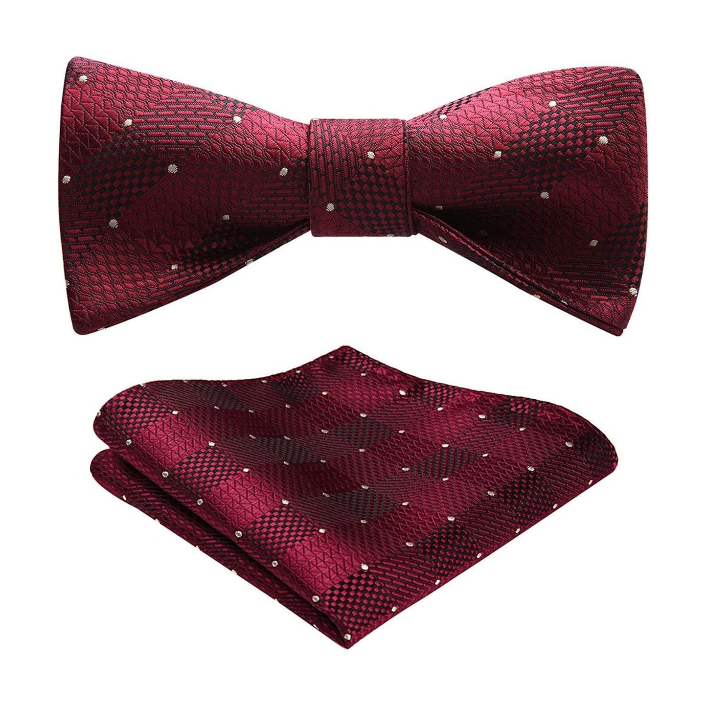 Hisdern Burgundy Plaid Bow Tie Set For Special Occasions
