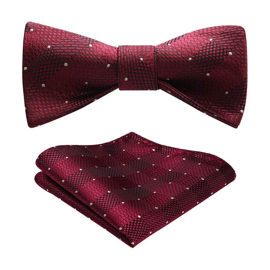 Hisdern Burgundy Plaid Bow Tie Set For Special Occasions