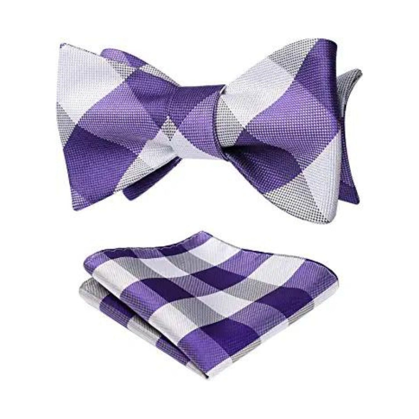 Hisdern Purple White Plaid Bow Tie Set For Special Occasions