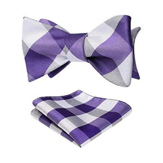 Hisdern Purple White Plaid Bow Tie Set For Special Occasions
