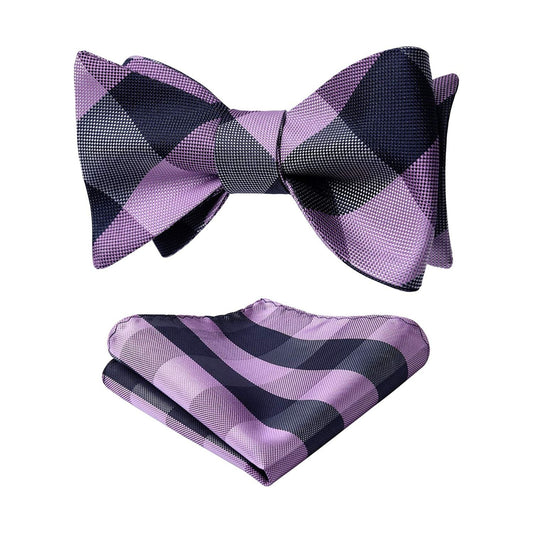 Hisdern Purple Navy Blue Plaid Bow Tie Set For Special Occasions
