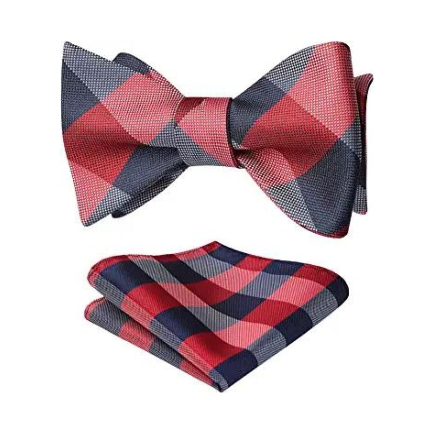 Hisdern Navy Blue Red Plaid Bow Tie Set For Special Occasions