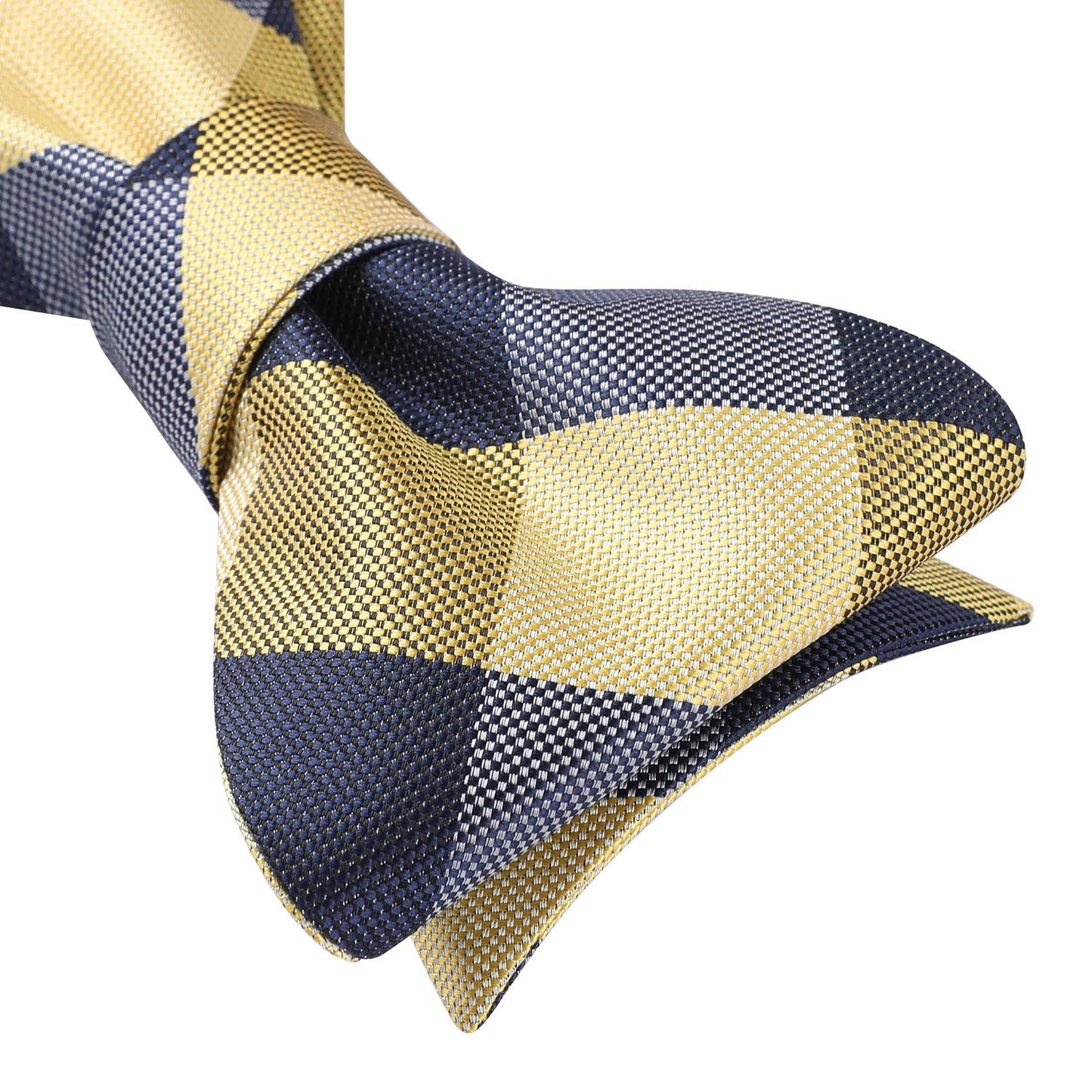 Hisdern Navy Blue Yellow Plaid Bow Tie Set For Special Occasions