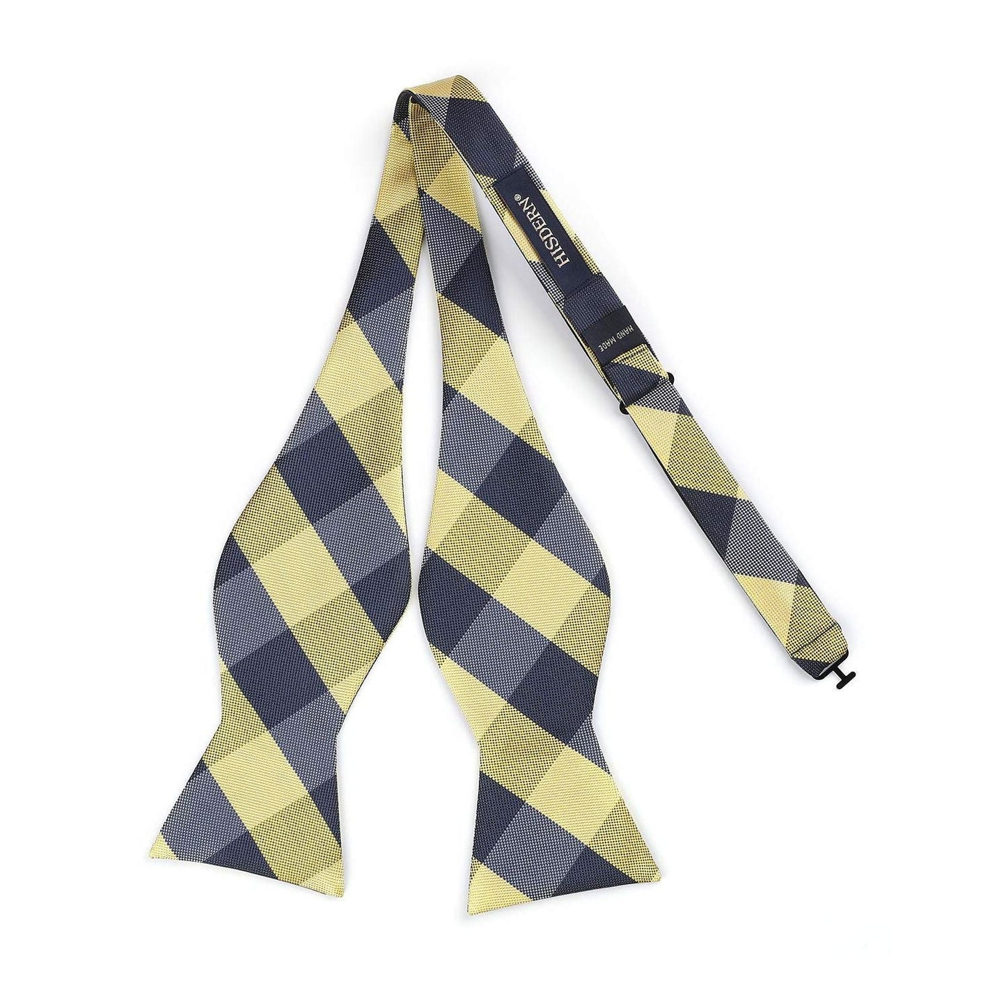 Hisdern Navy Blue Yellow Plaid Bow Tie Set For Special Occasions