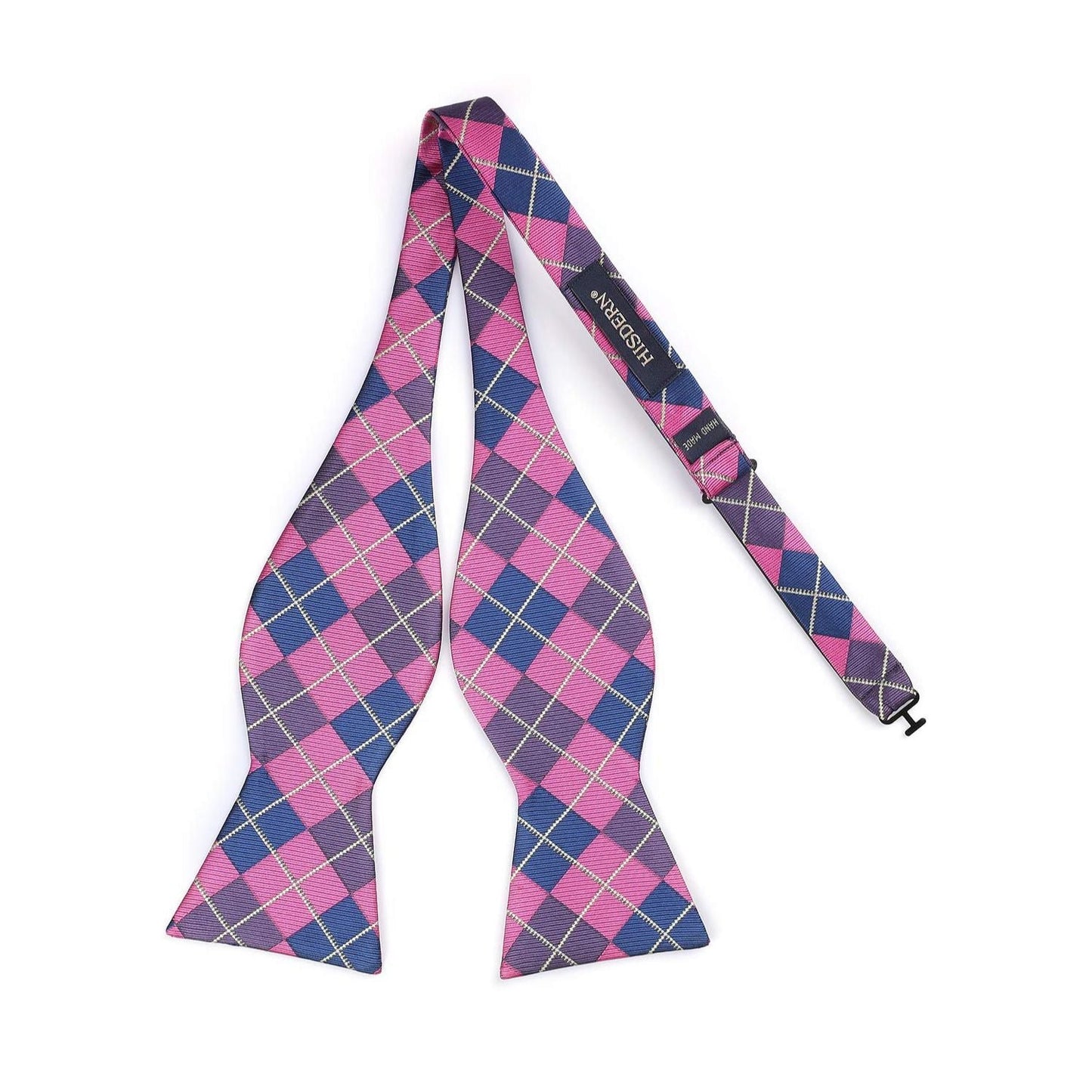 Hisdern Navy Blue Pink Plaid Bow Tie Set For Special Occasions