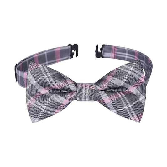 Hisdern Pink Grey Plaid Pre-Tied Bow Tie for Boys