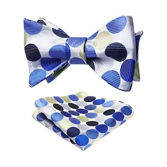 Hisdern Polka Dots Blue Beige Bow Tie Set for Party Wedding