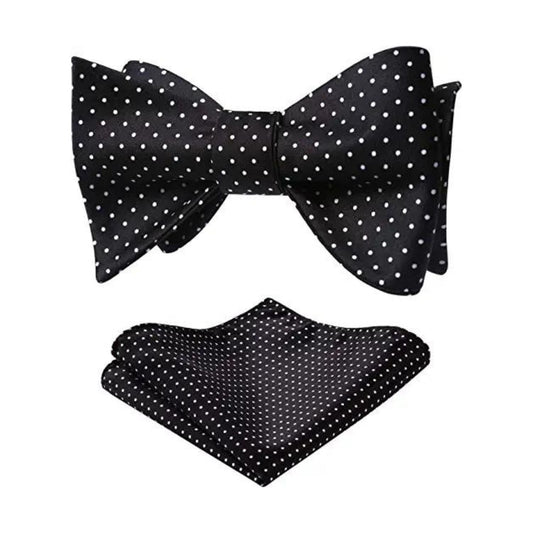 Hisdern Polka Dots Black White Bow Tie Set for Party Wedding