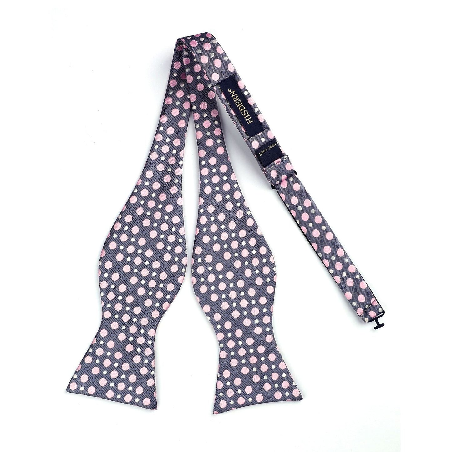 Hisdern Polka Dots Grey Pink Bow Tie Set for Party Wedding