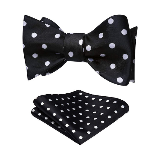 Hisdern Polka Dots Black White Bow Tie Set for Party Wedding