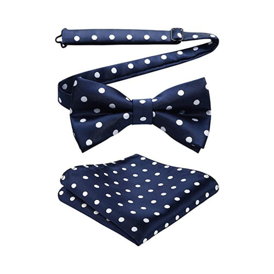 Hisdern Blue Polka Dot Pre-Tied Bow Tie Set For Evening Wear