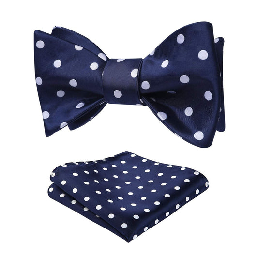 Hisdern Polka Dots Blue White Bow Tie Set for Party Wedding