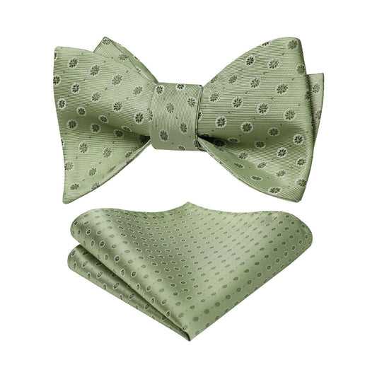 Hisdern Sage Green Floral Bow Tie Accessories Set For Evening Wear
