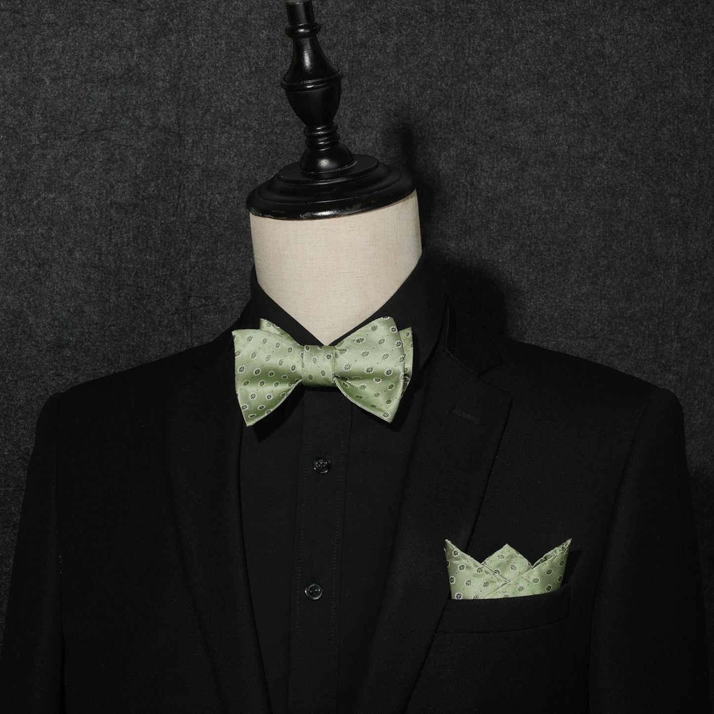 Hisdern Sage Green Floral Bow Tie Accessories Set For Evening Wear