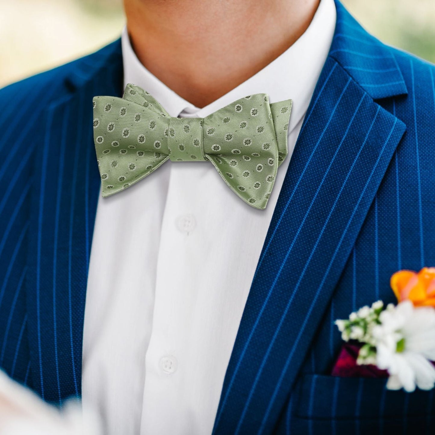 Hisdern Sage Green Floral Bow Tie Accessories Set For Evening Wear
