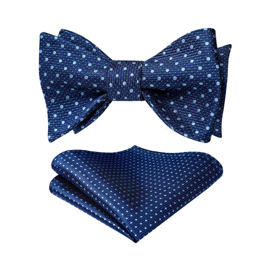 Hisdern Polka Dots Navy Blue Bow Tie Set for Party Wedding