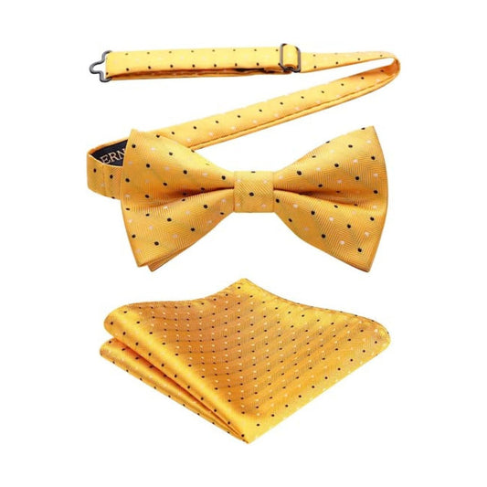 Hisdern Yellow Polka Dot Pre-Tied Bow Tie Set For Evening Wear