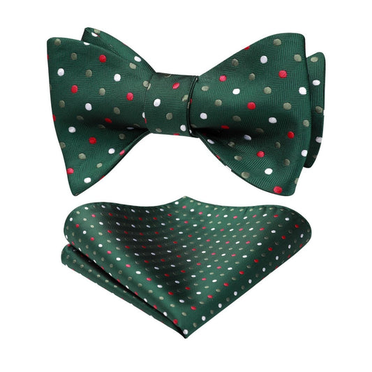 Hisdern Polka Dots Green Red Bow Tie Set for Party Wedding