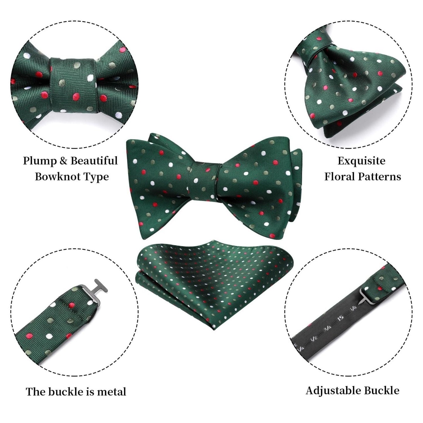 Hisdern Polka Dots Green Red Bow Tie Set for Party Wedding