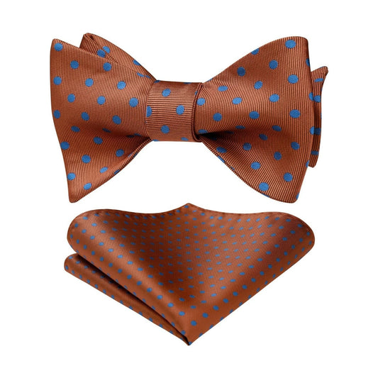 Hisdern Polka Dots Orange Blue Bow Tie Set for Party Wedding