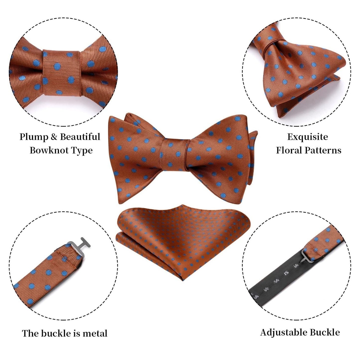 Hisdern Polka Dots Orange Blue Bow Tie Set for Party Wedding
