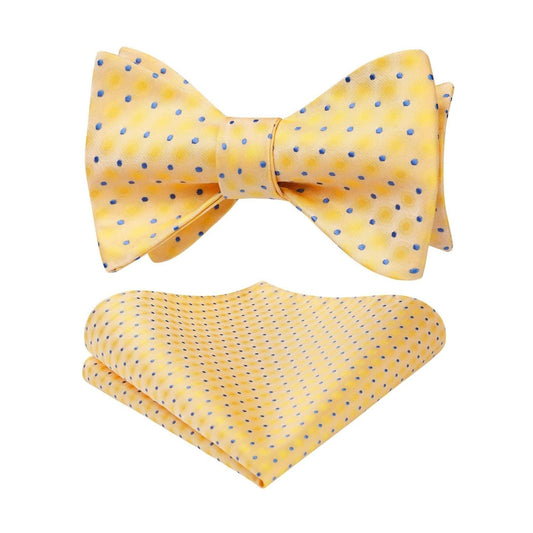 Hisdern Polka Dots Yellow Purple Bow Tie Set for Party Wedding