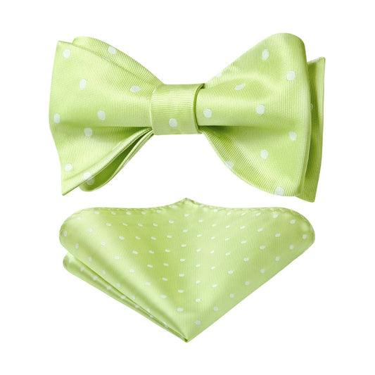 Hisdern Polka Dots Green White Bow Tie Set for Party Wedding