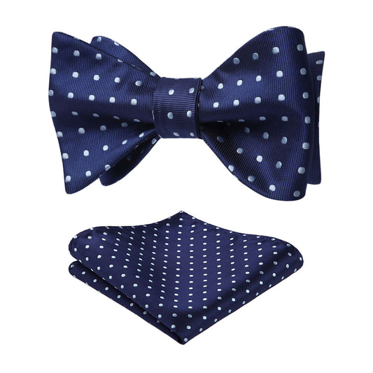 Hisdern Polka Dots Blue Bow Tie Set for Party Wedding