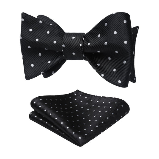 Hisdern Polka Dots Black Silver Bow Tie Set for Party Wedding
