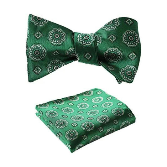 Hisdern Green Floral Bow Tie Set Groomsmen Wedding