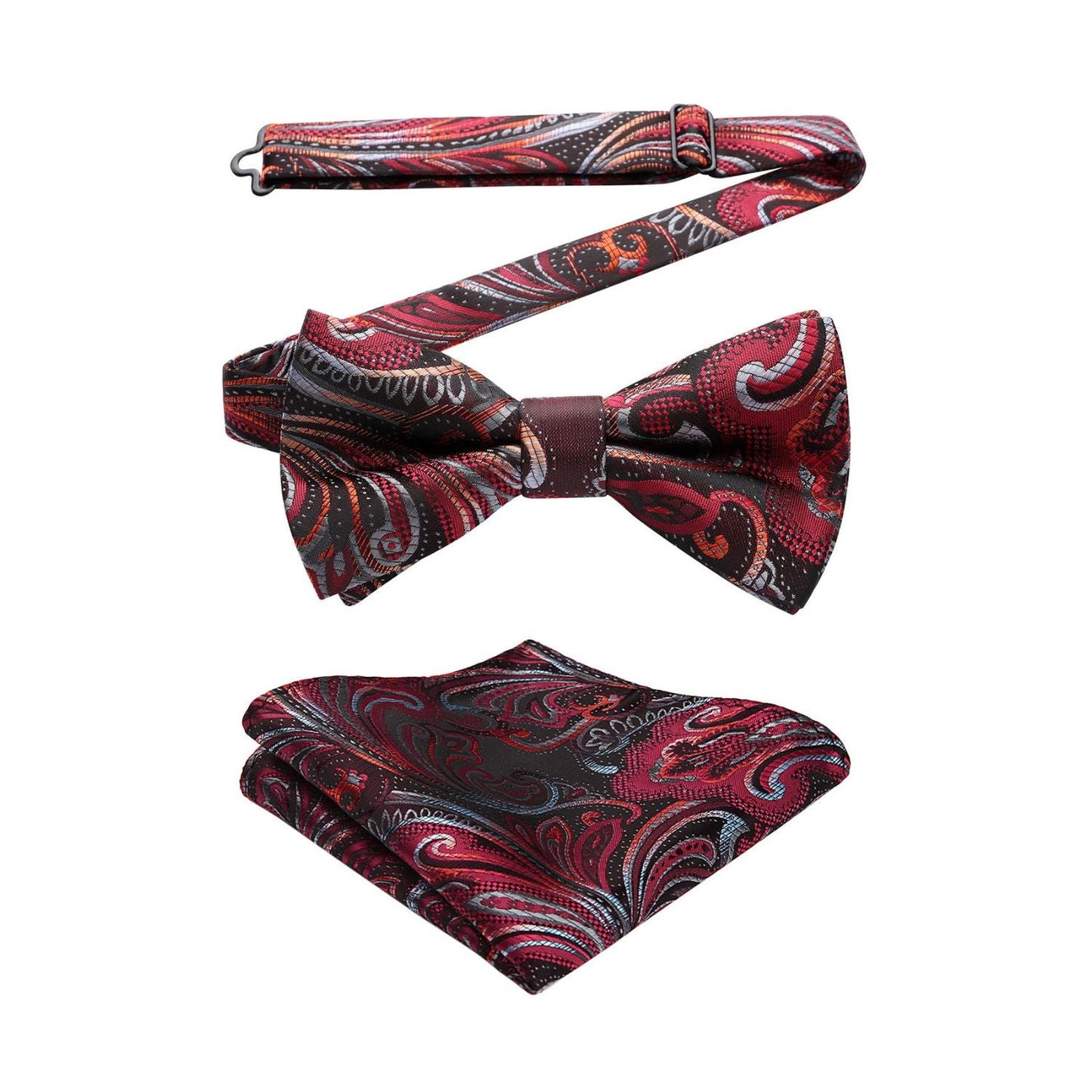 Hisdern Red Paisley Pre-Tied Bow Tie Set for Wedding