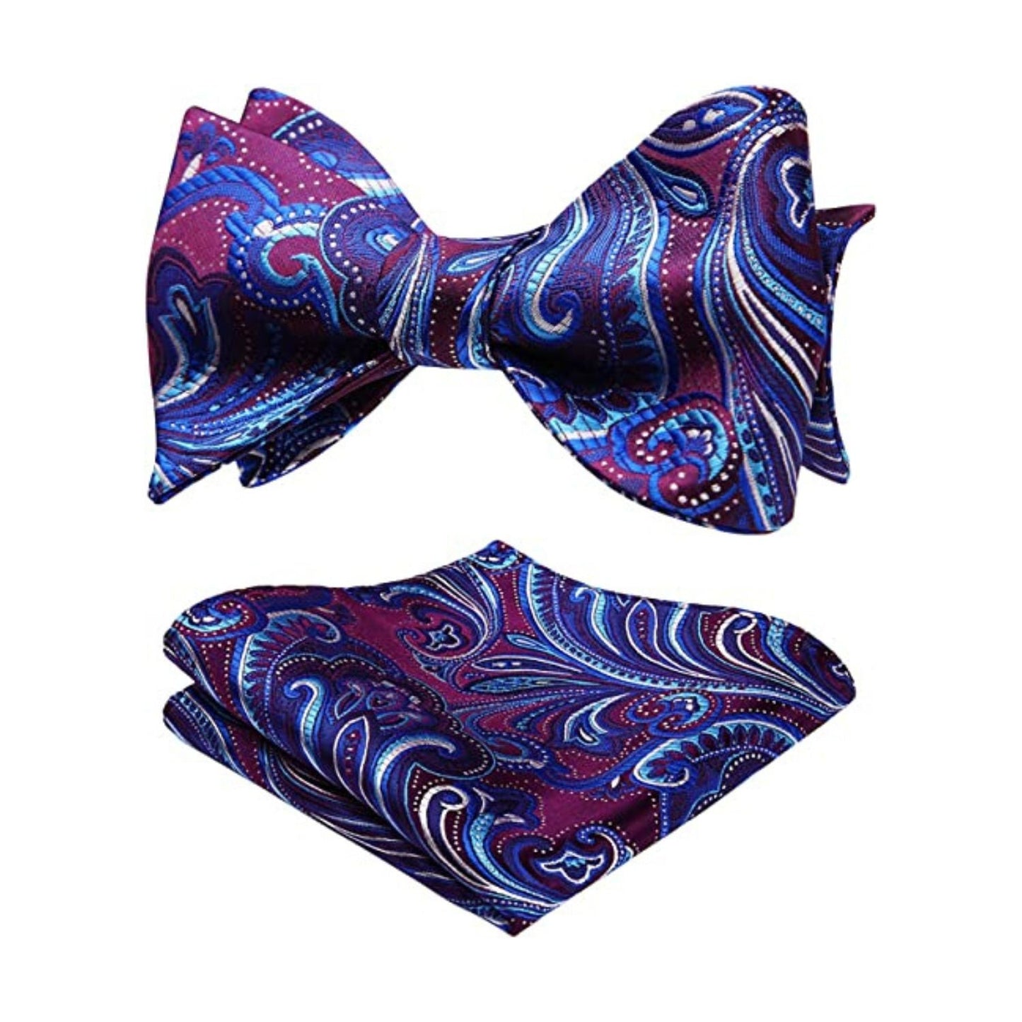 Hisdern Purple Blue Paisley Bow Tie Set For Evening Wear
