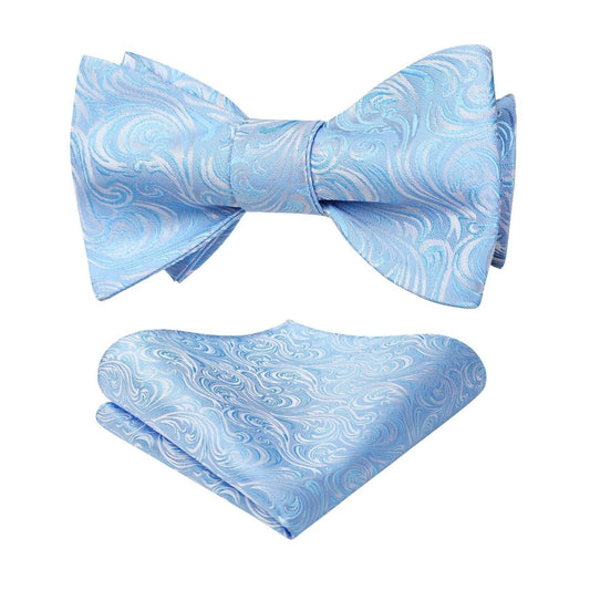 Hisdern Baby Blue Paisley Bow Tie Set For Evening Wear