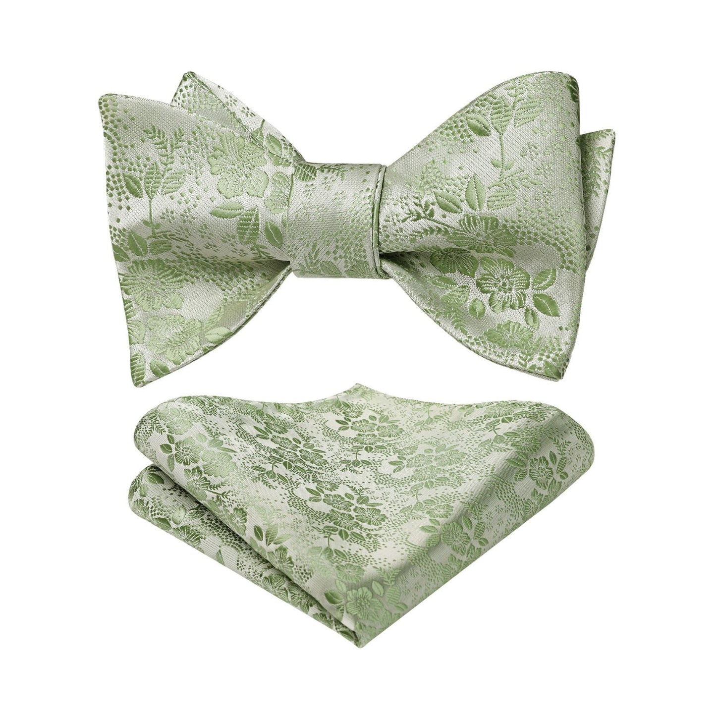 Hisdern Sage Green Floral Bow Tie Accessories Set For Evening Wear