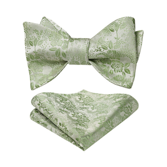 Hisdern Sage Green Floral Bow Tie Accessories Set For Evening Wear