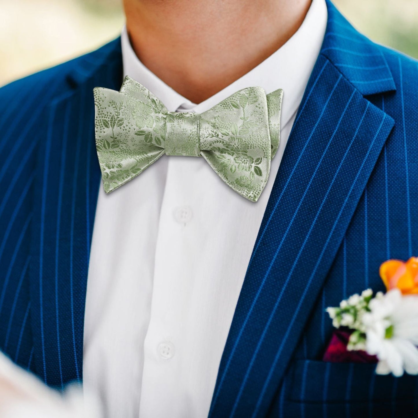 Hisdern Sage Green Floral Bow Tie Accessories Set For Evening Wear