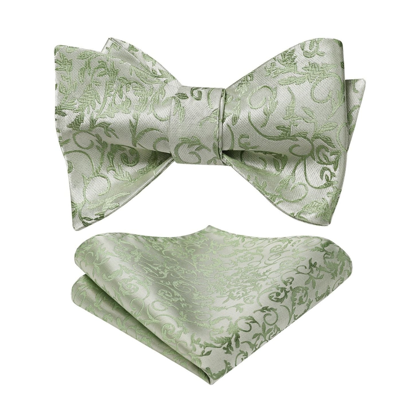 Hisdern Sage Green Floral Bow Tie Accessories Set For Evening Wear