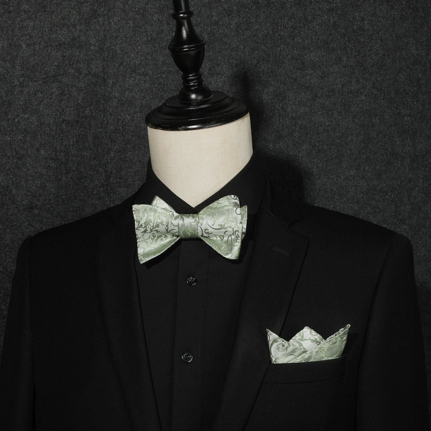 Hisdern Sage Green Floral Bow Tie Accessories Set For Evening Wear
