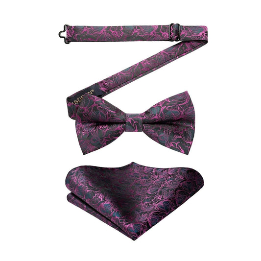 Hisdern Purple Floral Pre-Tied Bow Tie For Evening Wear