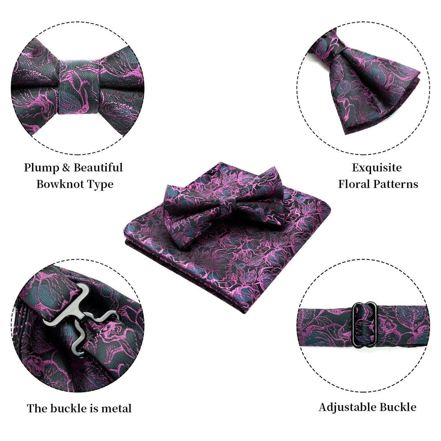 Hisdern Purple Floral Pre-Tied Bow Tie For Evening Wear