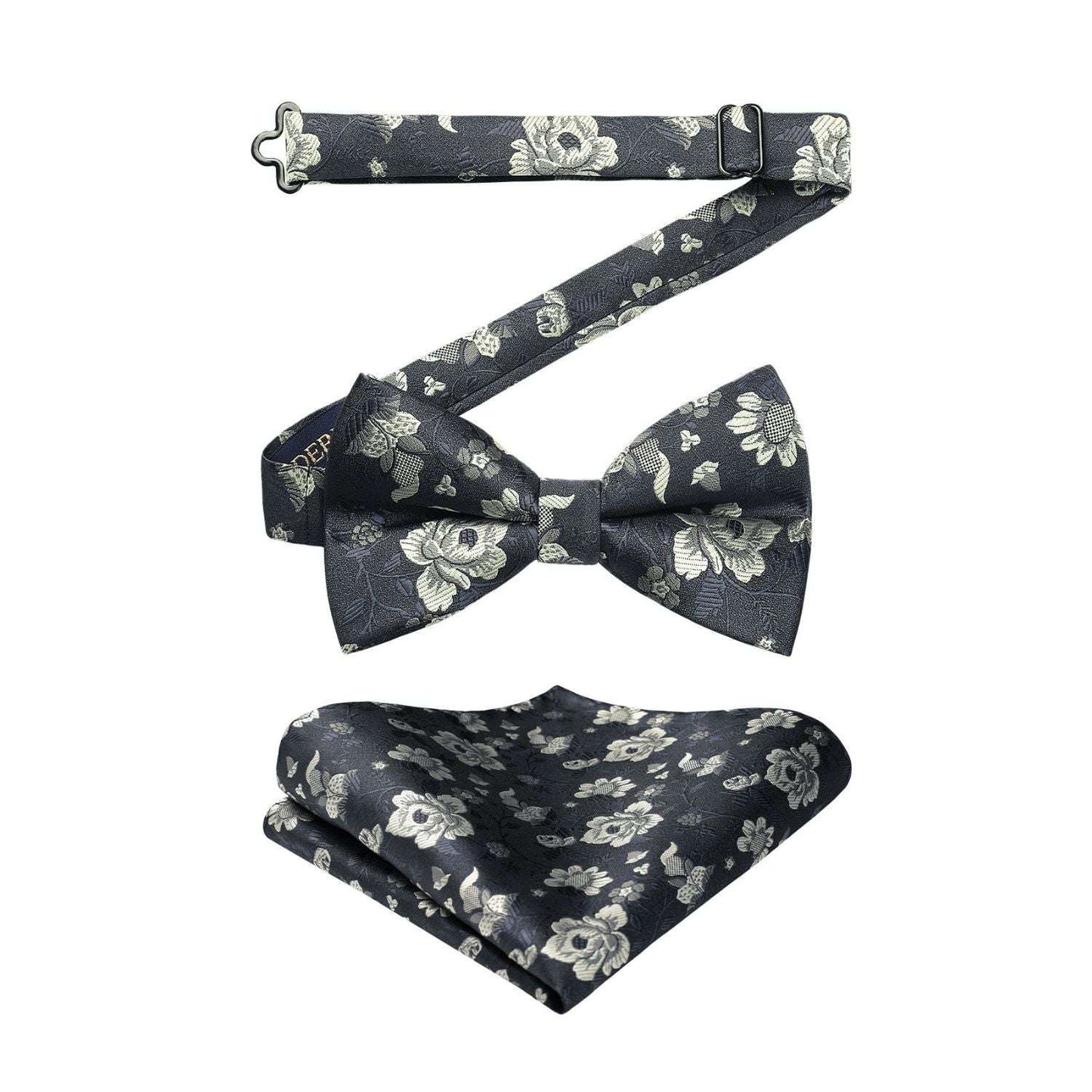 Hisdern Blue Floral Pre-Tied Bow Tie For Evening Wear