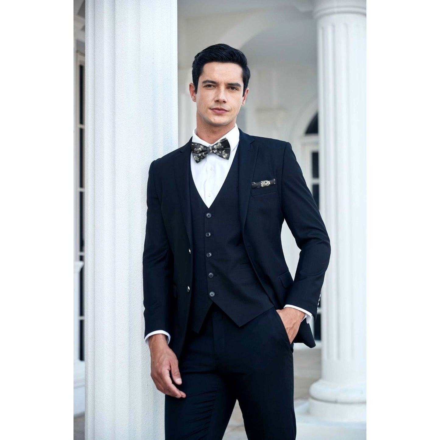 Hisdern Blue Floral Pre-Tied Bow Tie For Evening Wear