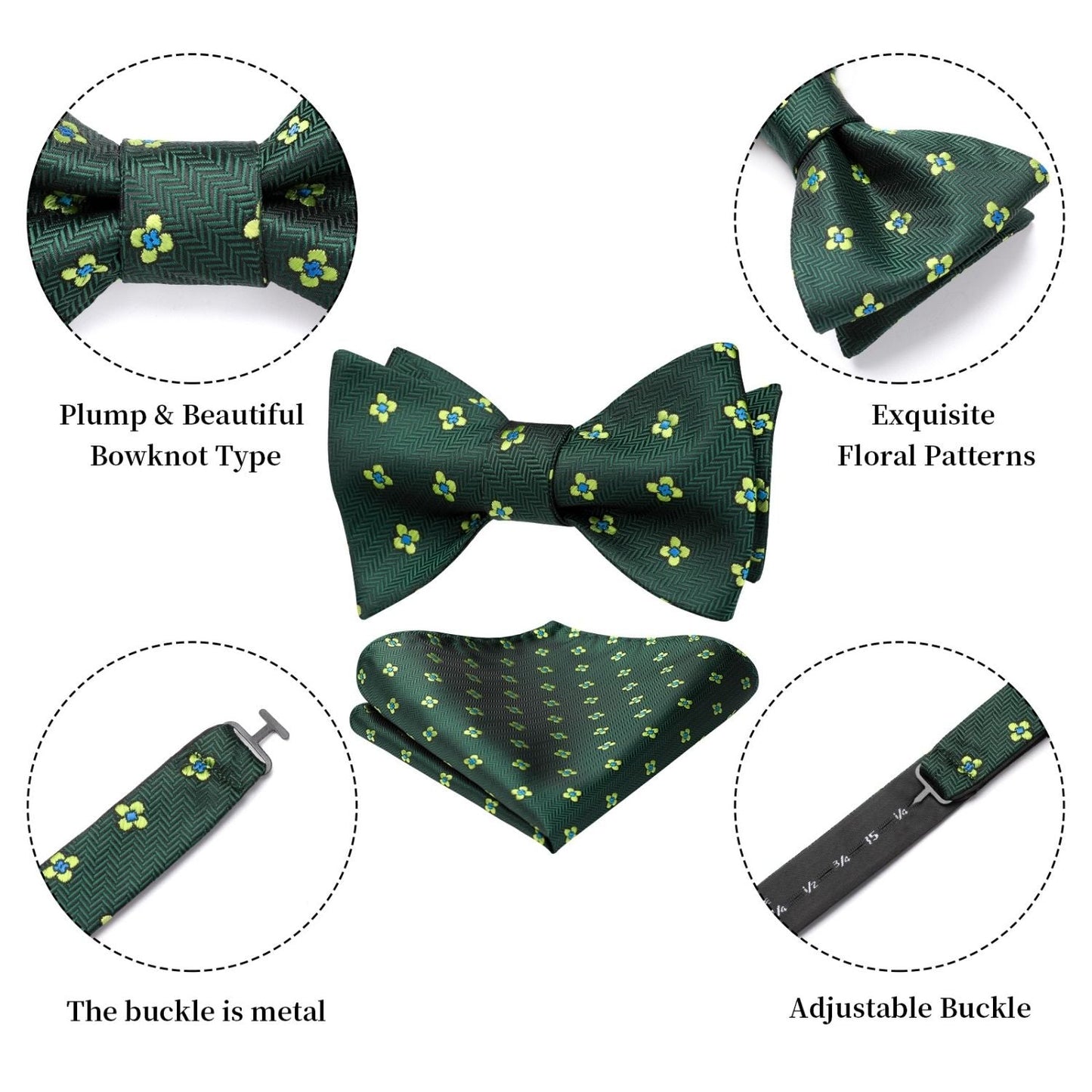 Hisdern Emerald Green Floral Bow Tie Set Groomsmen Wedding