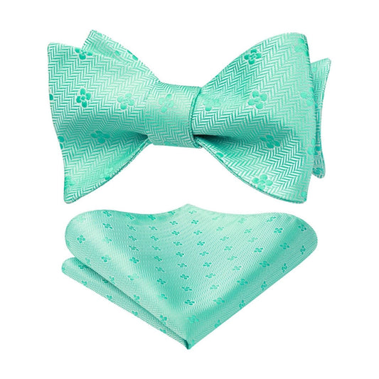 Hisdern Light Green Floral Bow Tie Accessories Set For Evening Wear