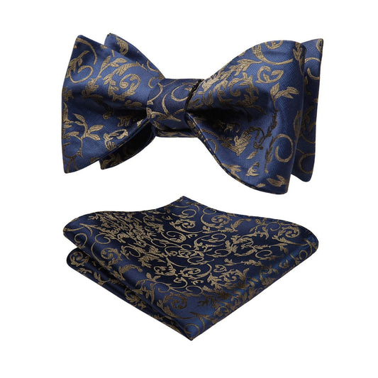 Hisdern Navy Blue Floral Bow Tie Set Groomsmen Wedding