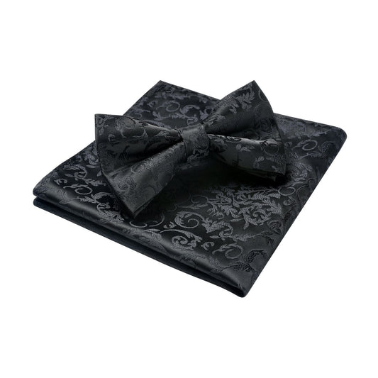 Hisdern Black Floral Pre-Tied Bow Tie For Evening Wear