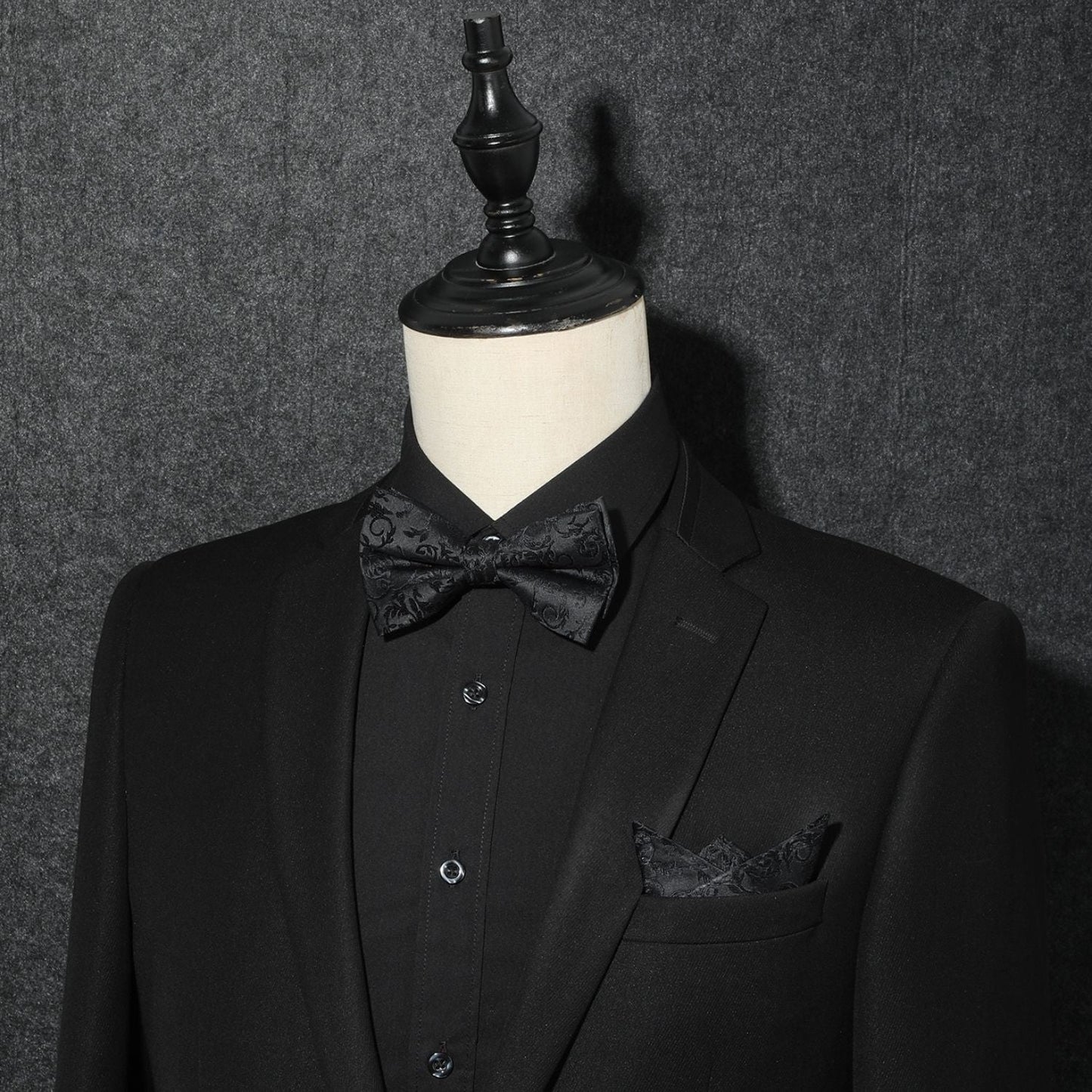 Hisdern Black Floral Pre-Tied Bow Tie For Evening Wear