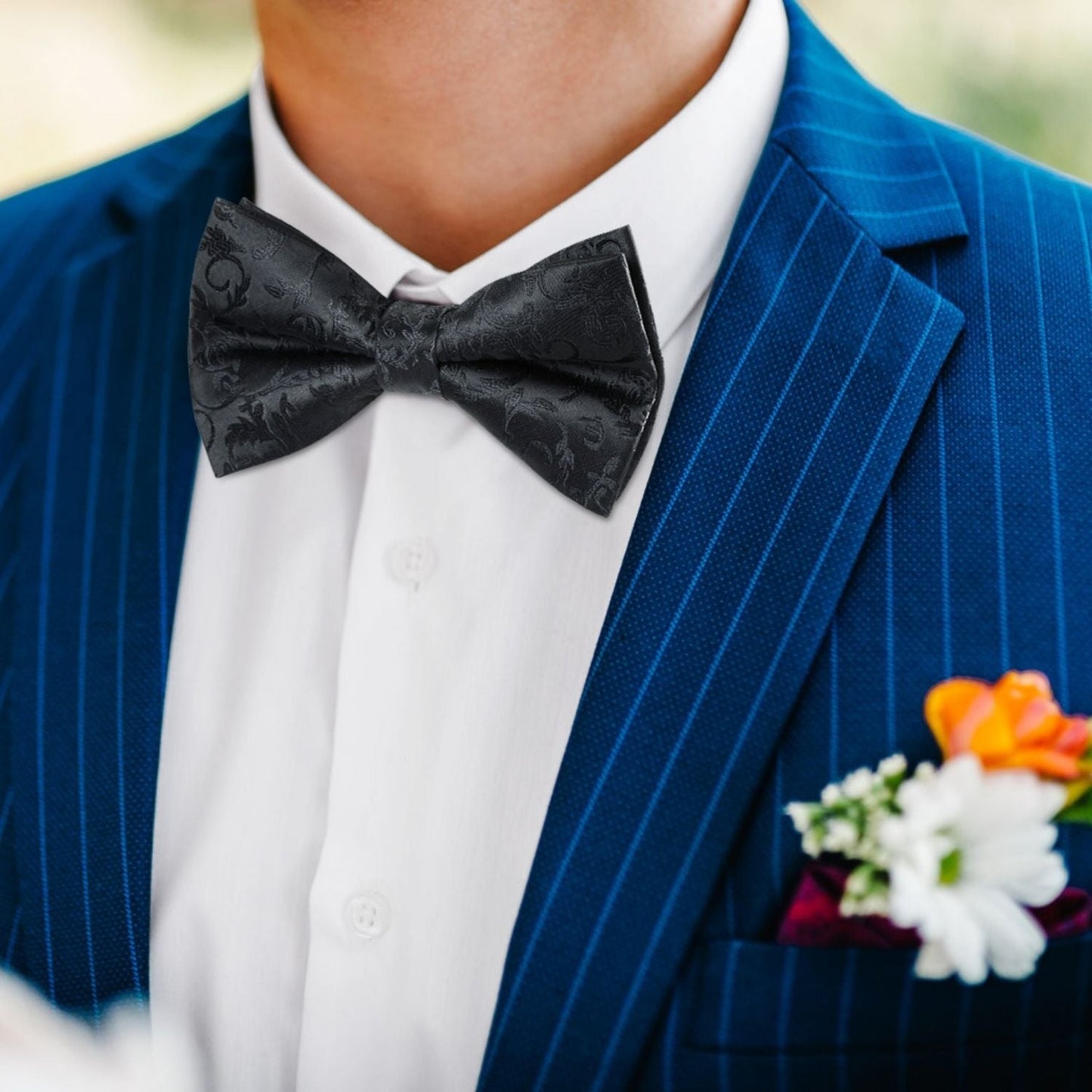 Hisdern Black Floral Pre-Tied Bow Tie For Evening Wear