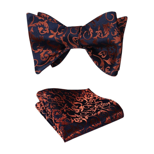Hisdern Orange Navy Floral Bow Tie Set Groomsmen Wedding