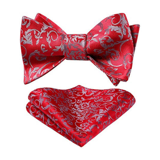 Hisdern Red Floral Bow Tie Set Groomsmen Wedding